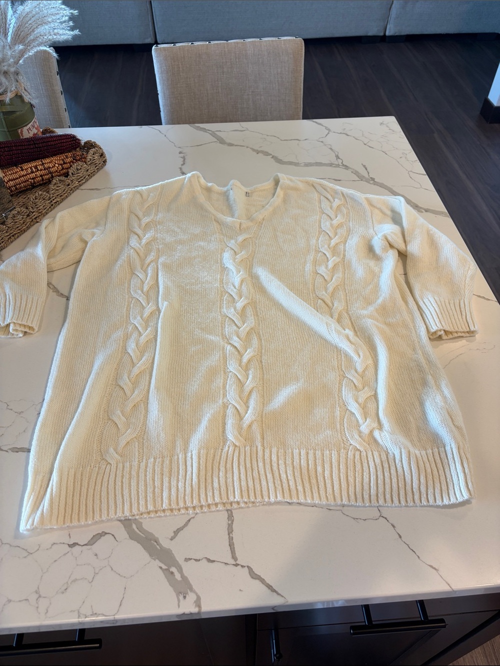 JustFab Cream Cable Knit Crewneck Sweater